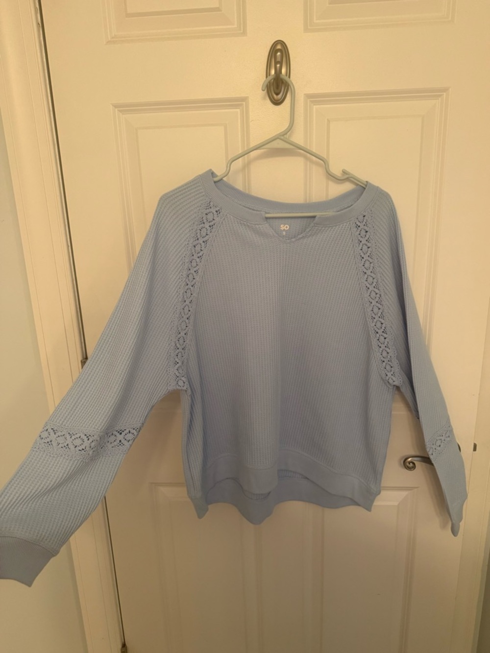 NWOT- SO Light Blue Knit Lace-Trim Sweater